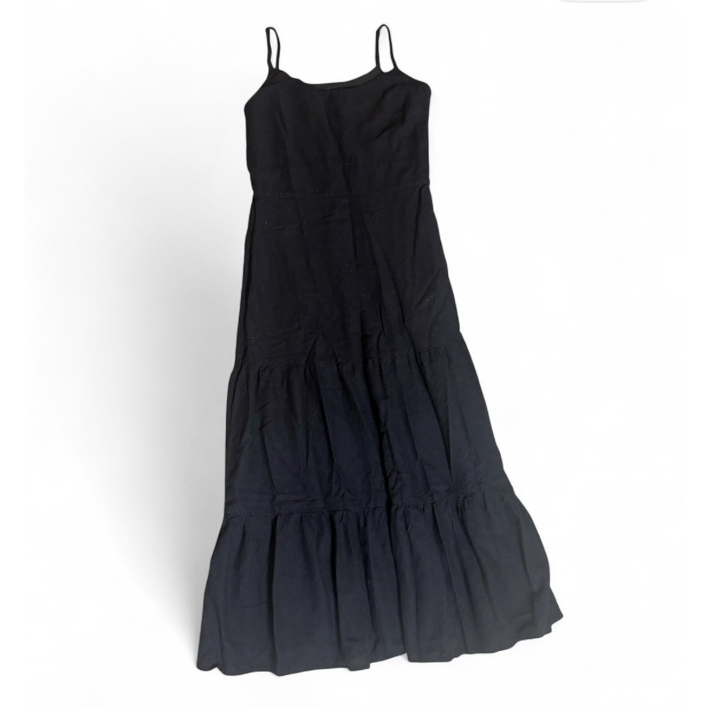 Joie Black Linen Tiered Maxi Dress Womens Size 10 Adjustable Straps Boho Lined